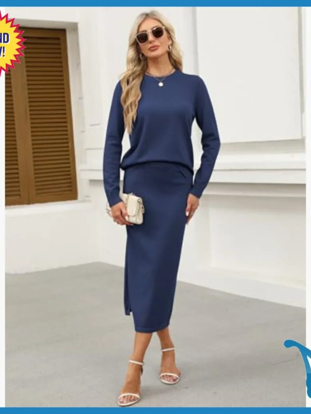 2-Piece Sweater Skirt Set, Loose Fit, Medium Weight, Long Sleeve